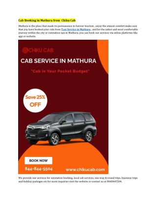 Cab Booking in Mathura from  Chiku Cab