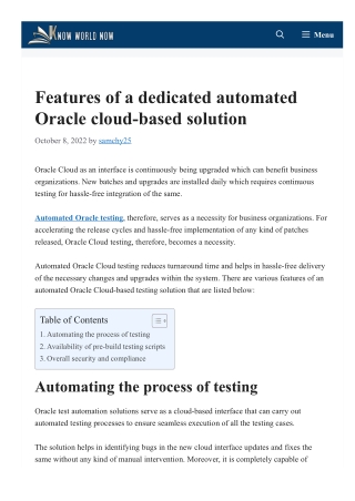 Features of a dedicated automated Oracle cloud-based solution