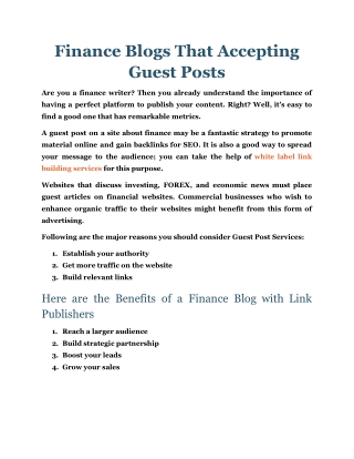Finance Blogs That Accepting Guest Posts