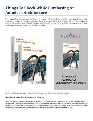 Things To Check While Purchasing An Autodesk Architecture