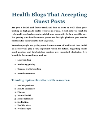 Health Blogs That Accepting Guest Posts