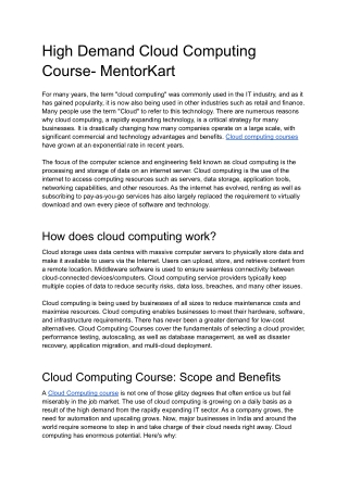 High Demand Cloud Computing Course- MentorKart