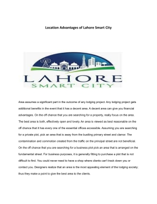 Location advantages of lahore smart city