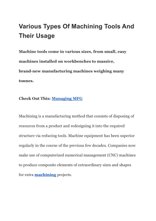 Various Types Of Machining Tools And Their Usage