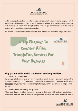 5 Top Reasons To Consider Arabic Translation