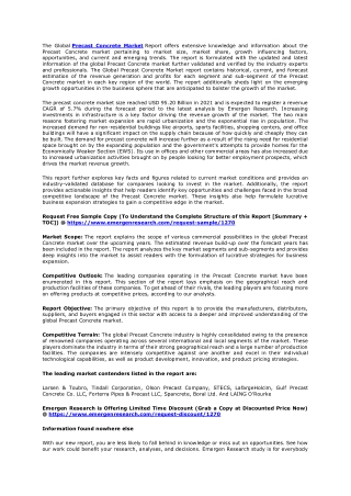 Precast Concrete Market Growth, Revenue Share Analysis, Forecast Till 2030