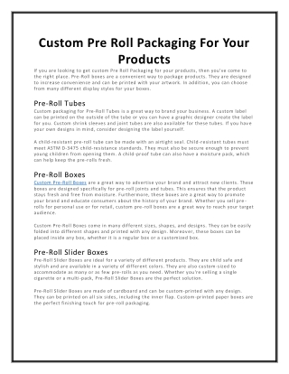 Custom Pre Roll Packaging For Your Products