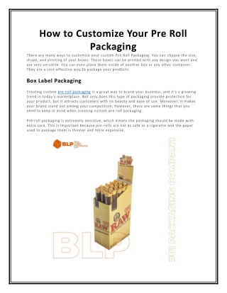 How to Customize Your Pre Roll Packaging