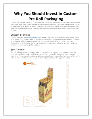 Why You Should Invest in Custom Pre Roll Packaging