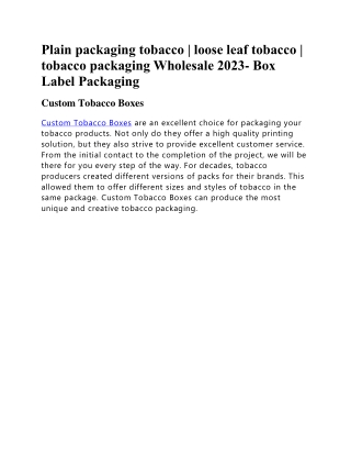 Plain packaging tobacco Wholesale