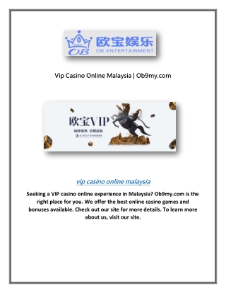 Vip Casino Online Malaysia | Ob9my.com