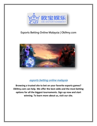 Esports Betting Online Malaysia | Ob9my.com