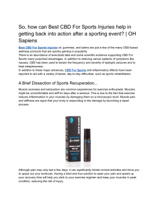 So, how can Best CBD For Sports Injuries help in getting back into action after a sporting event_ _ OH Sapiens
