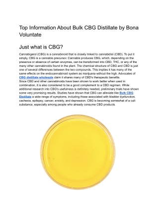 Top Information About Bulk CBG Distillate by Bona Voluntate
