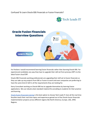 Confused To Learn Oracle EBS Financials or Fusion Financials