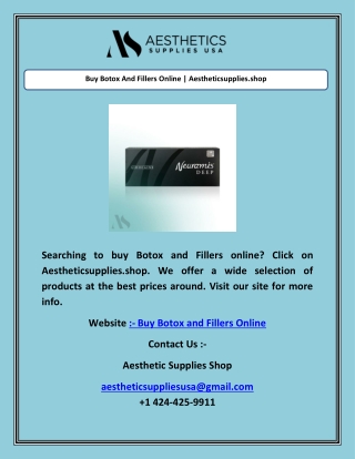 Buy Botox And Fillers Online | Aestheticsupplies.shop