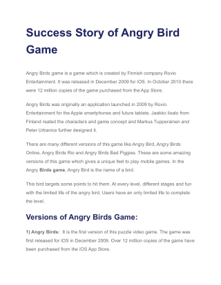 Success Story of Angry Bird Game