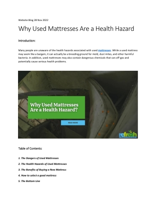 Why Used Mattresses Are a Health Hazard?