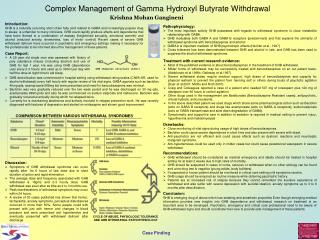 Complex Management of Gamma Hydroxyl Butyrate Withdrawal