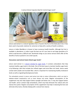 Is Jamun Extract Capsules Ideal for Control Sugar Level