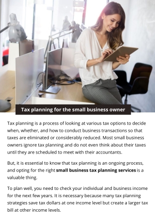 Tax planning for the small business owner