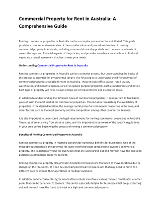 Commercial Property for Rent in Australia A Comprehensive Guide