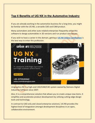 Top 6 Benefits of UG NX in the Automotive Industry