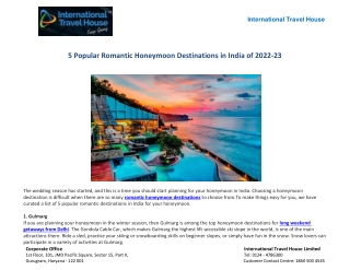 5 Popular Romantic Honeymoon Destinations in India of 2022-23