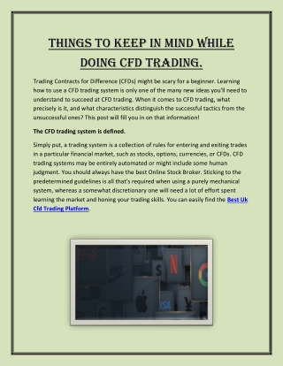 Things to keep in mind while doing CFD trading.