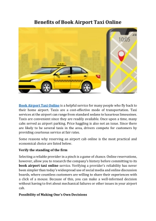 Benefits of Book Airport Taxi Online