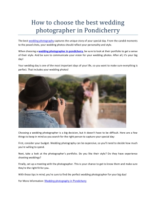 How to choose the best wedding photographer in Pondicherry?