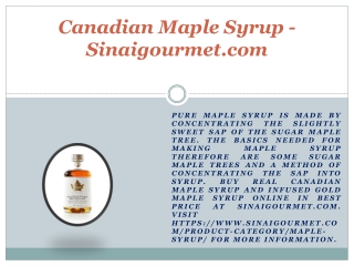 Canadian Maple Syrup - Sinaigourmet.com