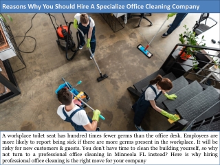 Reasons Why You Should Hire A Specialize Office Cleaning Company