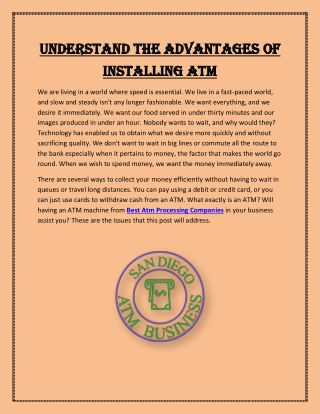 Understand The Advantages of Installing ATM