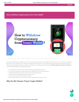 (855) 625-8271 How to Withdraw Cryptocurrency From Trezor Wallet?