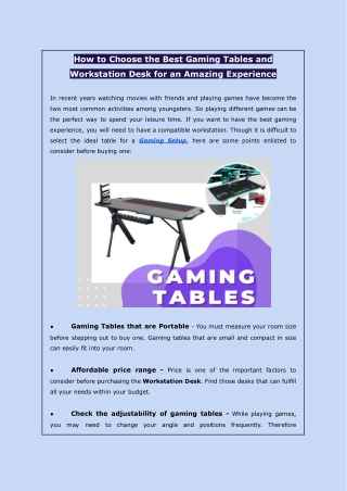 How to Choose the Best Gaming Tables and Workstation Desk for an Amazing Experience