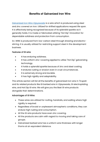 Benefits of Galvanized Iron Wire