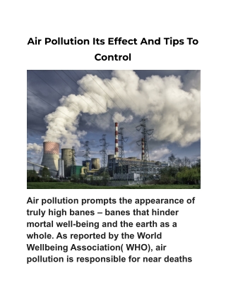 Air Pollution Its Effect And Tips To Control