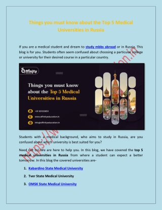 Things you must know about the Top 5 Medical Universities in Russia