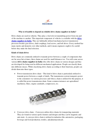 Why is it feasible to depend on reliable drive chains suppliers in India