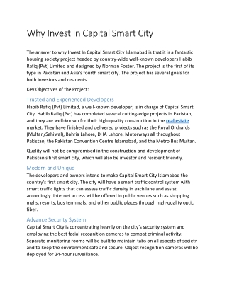 Why Invest In Capital Smart City