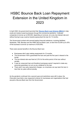 HSBC Bounce Back Loan Repayment Extension in the United Kingdom in 2023