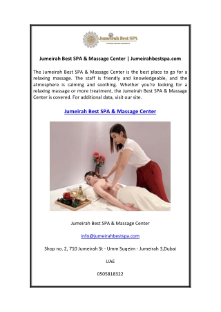 Jumeirah Best SPA & Massage Center  Jumeirahbestspa.com