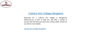 Culinary Arts Colleges Bangalore  Askihmca.com