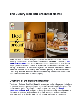 The Luxury Bed and Breakfast Hawaii