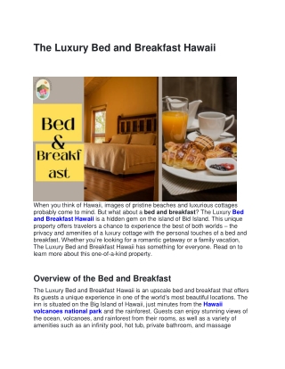 The Luxury Bed and Breakfast Hawaii