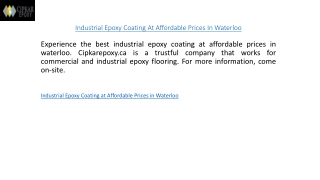 Industrial Epoxy Coating At Affordable Prices In Waterloo  Cipkarepoxy.ca