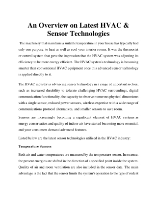 An Overview on Latest HVAC & Sensor Technologies