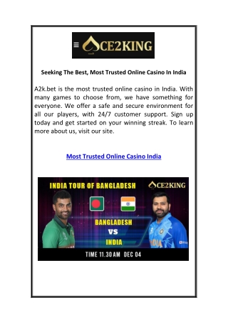 Seeking The Best, Most Trusted Online Casino In India