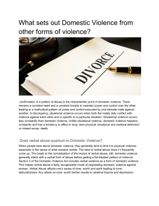 What sets out Domestic Violence from other forms of violence